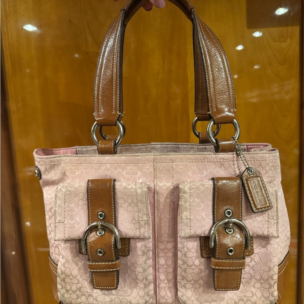 Vintage Coach Pink and Brown Signature Tote Bag